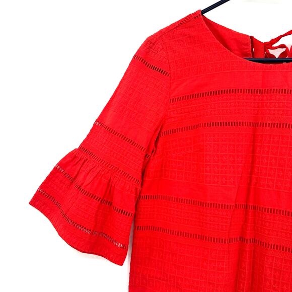 J Crew Size 0 Tunic Red Stripe Bell Ruffle Sleeve Open Keyhole Tie Back Workwear - Picture 5 of 7